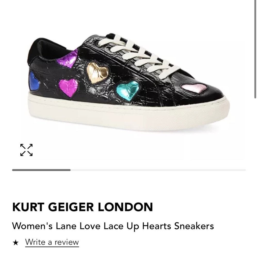 Kurt Geiger Black Patent Sneakers with Multicolor Metallic Hearts